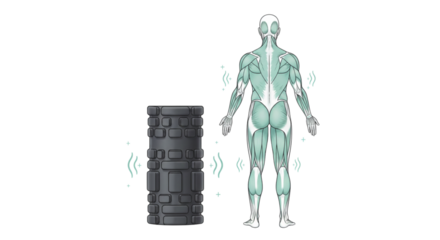 Anatomy illustration with foam roller for physical therapy and rehabilitation tool isolated on transparent background