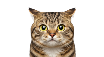 Close-up of a tabby cat with surprised expression isolated PNG with Transparent Background