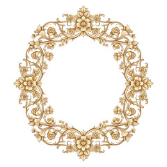 Circular Golden Floral Frame with Intricate Flower and Leaf Designs Keywords: frame, circular isolated on a transparent background