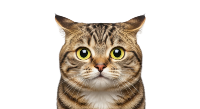 Close-up of a tabby cat with surprised expression isolated PNG with Transparent Background