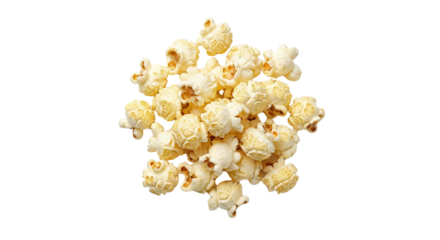 Pile of popcorn pieces scattered on transparent background ready for design work isolated on transparent background