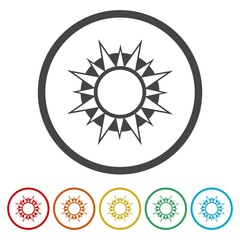 Sun abstract icon. Set icons in color circle buttons