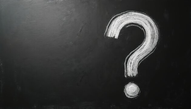 Chalk question mark on a black background. Symbol of inquiry research and uncertainty. The minimalist design is great for creative concepts questions and problem solving.