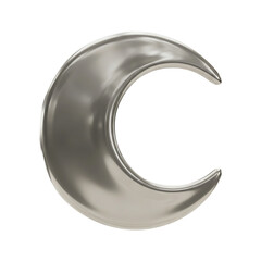 3d silver style Crescent moon icon, Y2k chrome shapes, Trendy futuristic illustration on transparent background PNG Generative AI