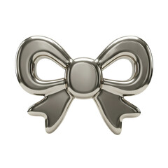 3d silver style gift bow ribbon icon, Y2k chrome shapes, Trendy futuristic illustration on transparent background PNG Generative AI