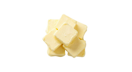 Pile of butter cubes on transparent background ready for cooking or baking use isolated on transparent background