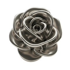 3d silver style rose flower icon, Y2k chrome shapes, Trendy futuristic illustration on transparent background PNG Generative AI
