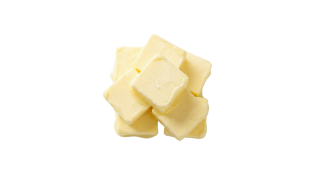 Pile of butter cubes on transparent background ready for cooking or baking use isolated on transparent background