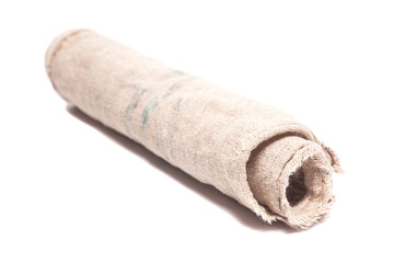 Natural burlap fabric isolated on white background