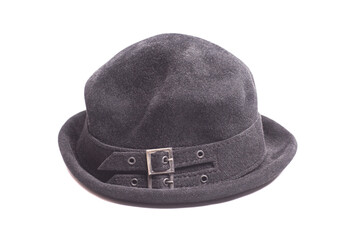 Black rabbit fur hat isolated on white.