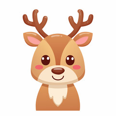 Fototapeta premium A cartoon illustration of a cute, smiling deer with antlers, pink cheeks, and big eyes.