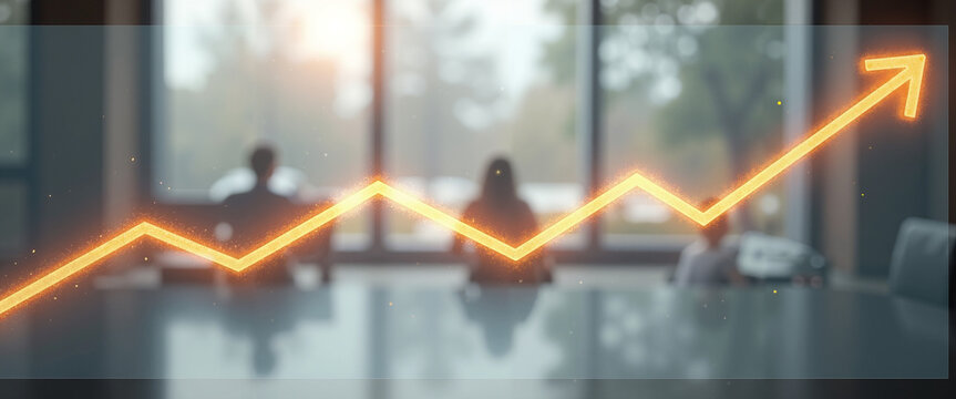 Business meeting with three people analyzing financial strategy on glass board  