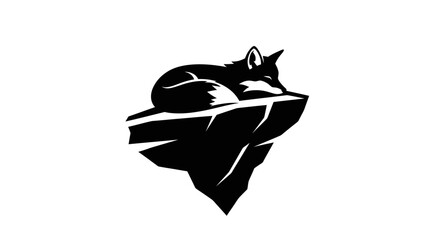Stylized Black Fox Resting on Jagged Rock Formation.