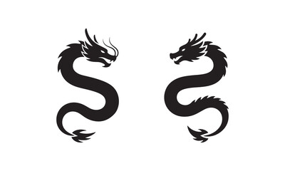 Chinese Dragon Silhouette Icon Set | Mythology, Power, and Fortune Vector