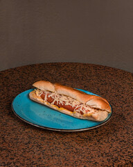 Hot dog with cheese on a plate
