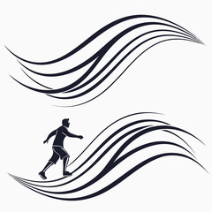 Silhouette of a man running on abstract waves or lines