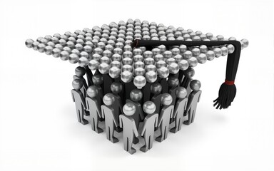 Concept or conceptual large gathering of people forming the image of a graduate cap on white background. A 3d illustration metaphor for academic achievement, succes, a future professional carrer