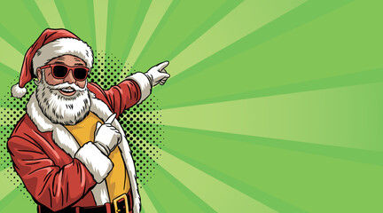 Pop art Santa Claus laughing and pointing 