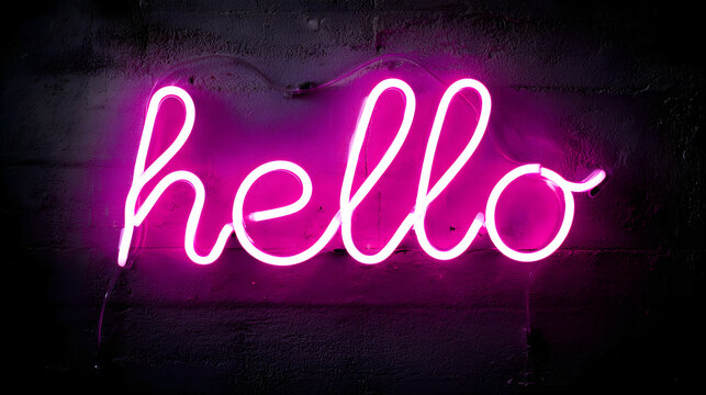 Hello message glowing pink neon light sign
