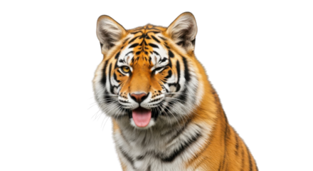 Close-up portrait of a tiger with an open mouth isolated PNG with Transparent Background