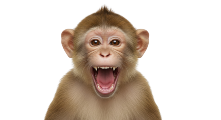 Monkey portrait with an open mouth isolated PNG with Transparent Background