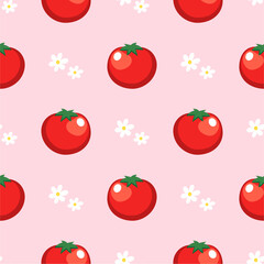 Red tomato vector seamless pattern. 
