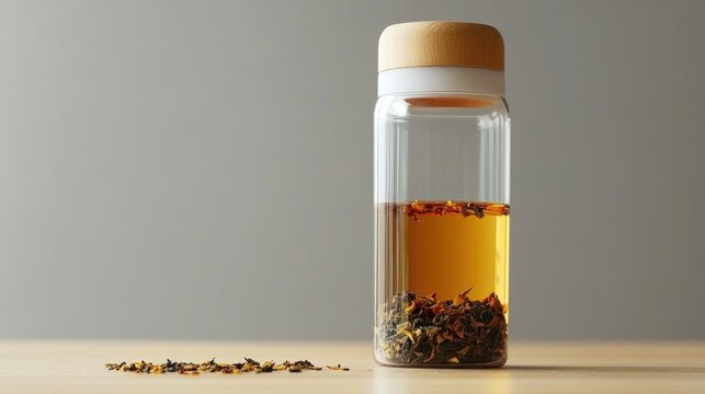 Elegant Glass Tea Infuser Bottle with Wooden Lid and Loose Leaf Tea