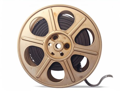 Gold film reel with black film; aged and curled - Powered by Adobe