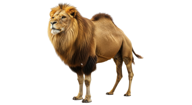 Hybrid animal with lion head and camel body isolated PNG with Transparent Background