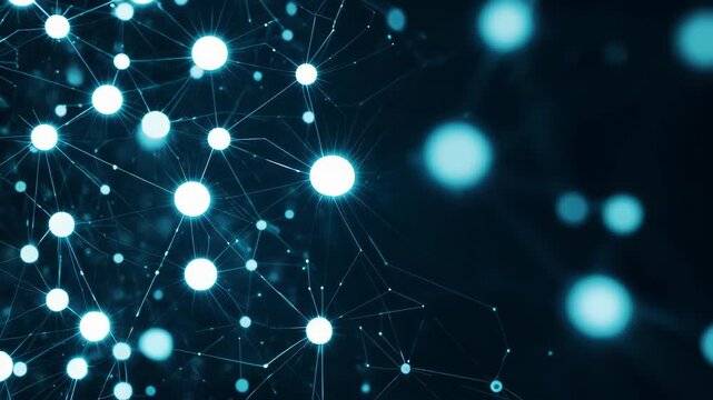 A futuristic abstract web of glowing light nodes connected in a minimal structure, symbolizing data, technology, and communication