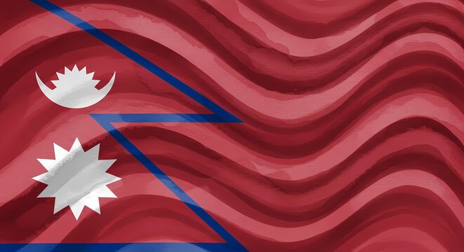 Nepali flag banner in blurry wavy motion. Watercolor style illustration. Paintbrush form or spilled paint form. Flag of Nepal. Flag day, patriotism concept, national republic constitution day