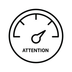 Line art icon of a gauge pointing to attention level, isolated on