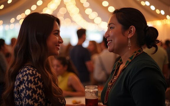 shot of two people socializing at a community event. High quality