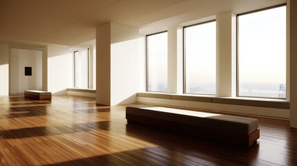 Empty Contemporary Lounge for Real Estate Marketing and Interior Design with Copy Space and Textures