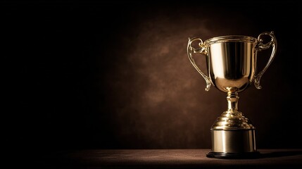 Gold Trophy for Business Advertising and Award Marketing with Copy Space and Lighting