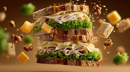 Delicious gourmet sandwich with fresh vegetables, cheese slices, crispy bread, and flavorful ingredients ideal for healthy lunch options and quick meal solutions