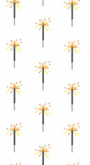 Patterned floral stems with yellow radiant tops arranged in a seamless repeating design on a white background.