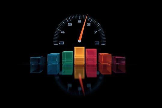 Performance Meter: A visually striking speedometer, representing rapid acceleration, set against a dark background, is complemented by a vibrant.