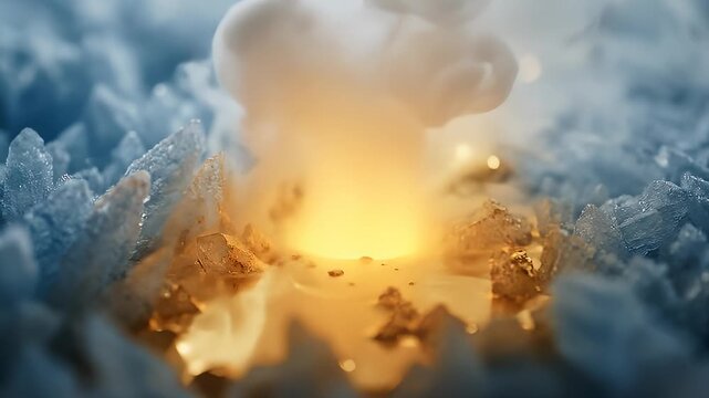 Gold Melting on Ice Crystals Creates Rising Smoke Effect