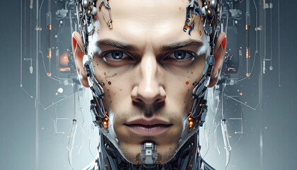 Cybernetic Enhanced Being: A striking visual representation of a cyborg, a being enhanced with cybernetic implants.