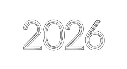 Minimal outlined year 2026 with clean line art on a white background, modern typography design.