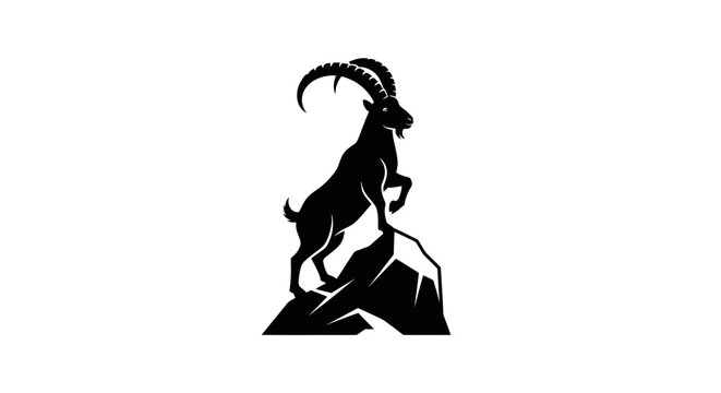 Majestic Ibex Mountain Goat Silhouette Standing on Rocky Peak.