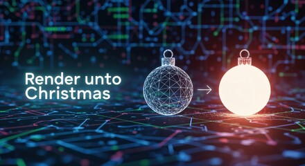 Render unto Christmas: Digital 3D Rendering of a Festive Ornament on a Futuristic Circuit Board Background
