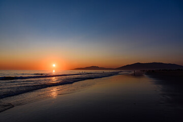 Sunset in Tarifa in southern Spain. View of the sunset in the ocean