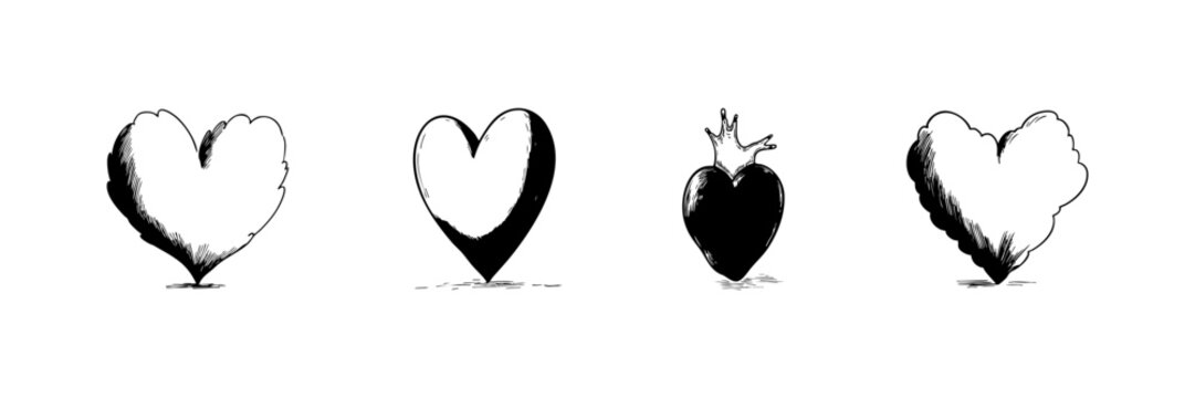 Heart Evolution Doodle Sketch Set. Transformation Of Heart Shapes From Symbolic To Anatomical In Hand Drawn Style Collection. Artistic Representation Of Love And Emotion. Isolated Vector Illustration