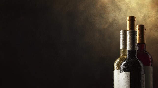 Stacked Wine Bottles for Restaurant Menu and Wine List Design with Copy Space