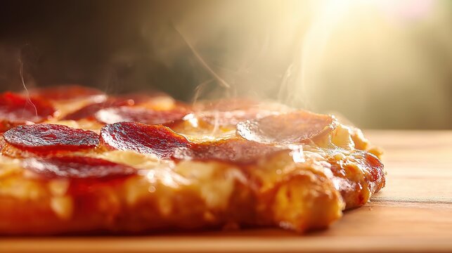 Steaming Hot Pizza for Advertising and Restaurant Marketing with Copy Space on Right