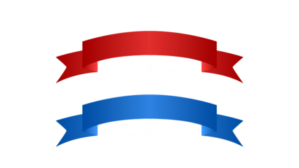 Set of ribbons labels banners for marketing in red and blue glowing colors in a transparent background