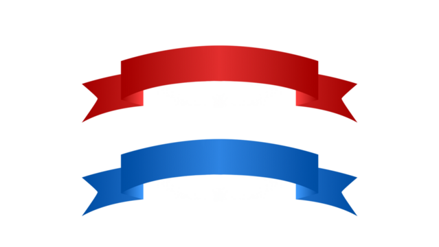 Set of ribbons labels banners for marketing in red and blue glowing colors in a transparent background - Powered by Adobe