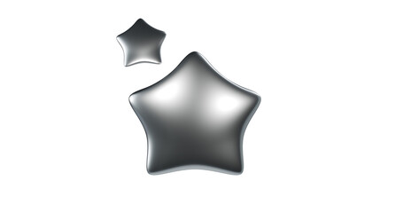 Silver metallic star shining glowing metal texture on a transparent background